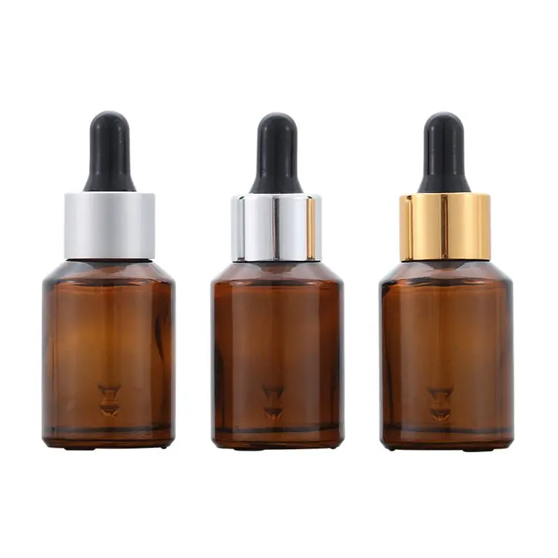 

Glass Essential Oil Vials 30ml Amber Gold/Siver Lid Black Top Empty Cosmetic Packaging Container Refillable Dropper Bottle 25pcs