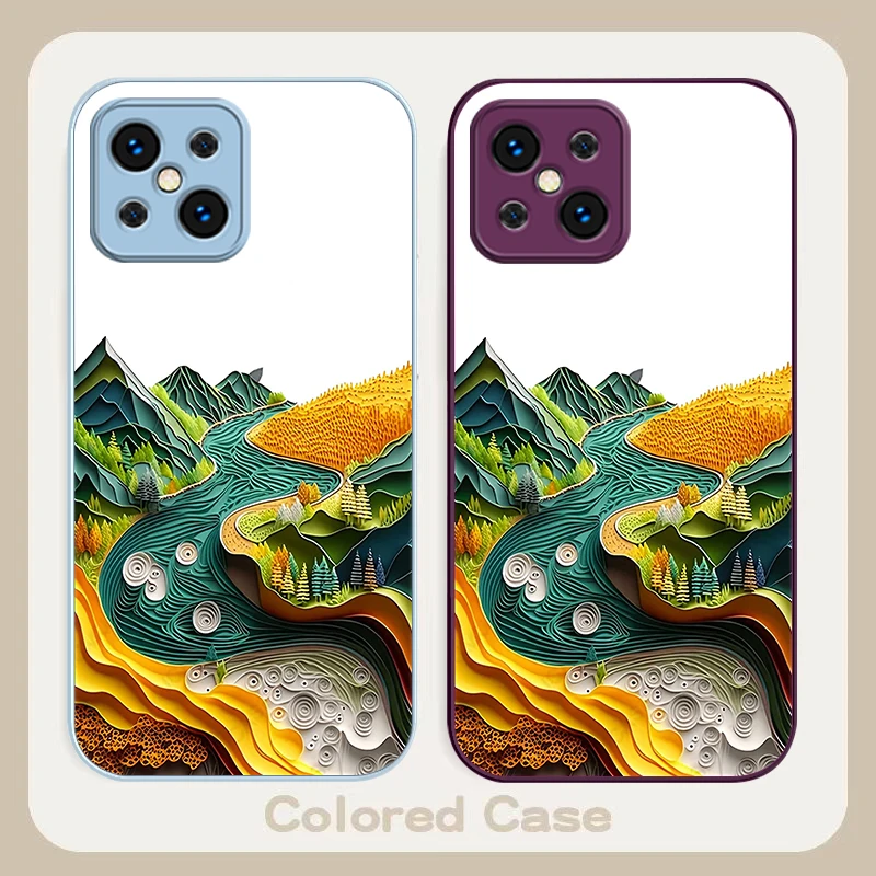 Green Landscape Tree Cartoon For Find X5 X3 Lite Reno 6 4Z 5G OPPO A72 79 73 58 A54S OnePlus Nord N200 Tempered glass phone case