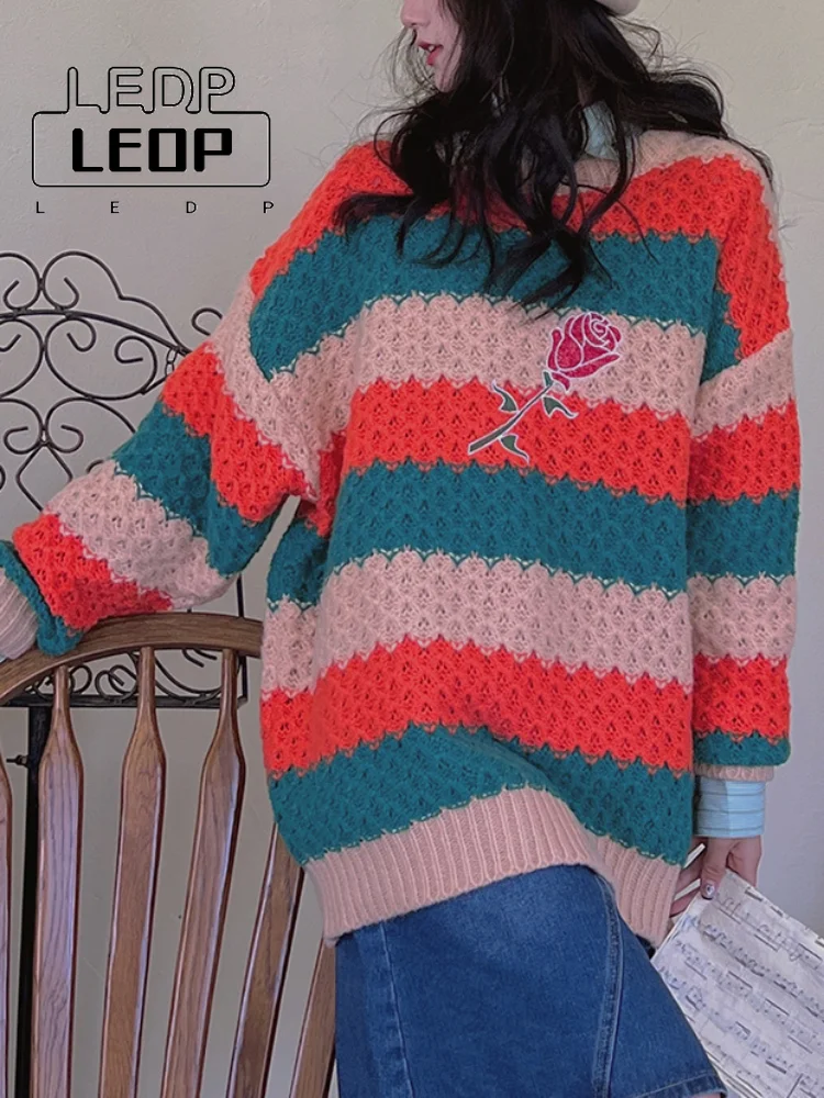 

Fashion Striped Korean Sweater Ladies Y2k Tops Fall Fashion Casual Knitting Loose Comfortable Retro Sweater Women's Pullover