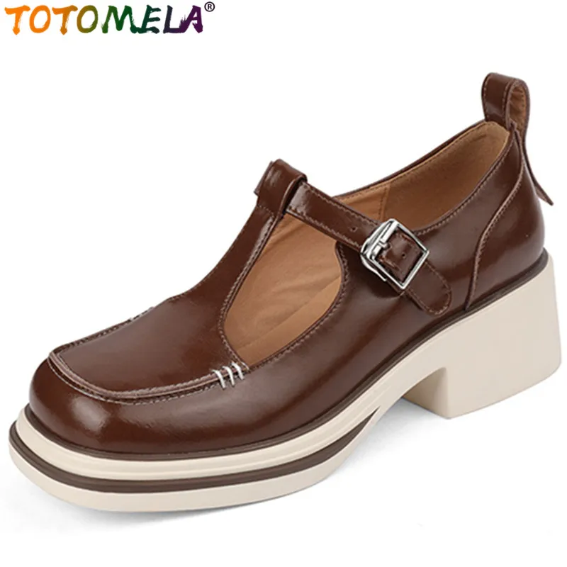 

Женские офисные туфли с пряжкой TOTOMELA, однотонные туфли на платформе и квадратном высоком каблуке, винтажные туфли из натуральной кожи, 2022