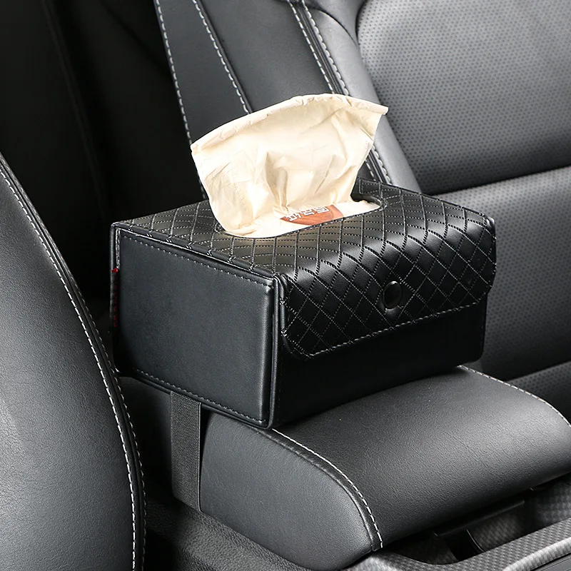 

Foldable Car Tissue Box Car Sun Visor Leather Tissue Holder Auto Interior Bag Car Armrest Box Fixed Tissue Box Hanging Pocket