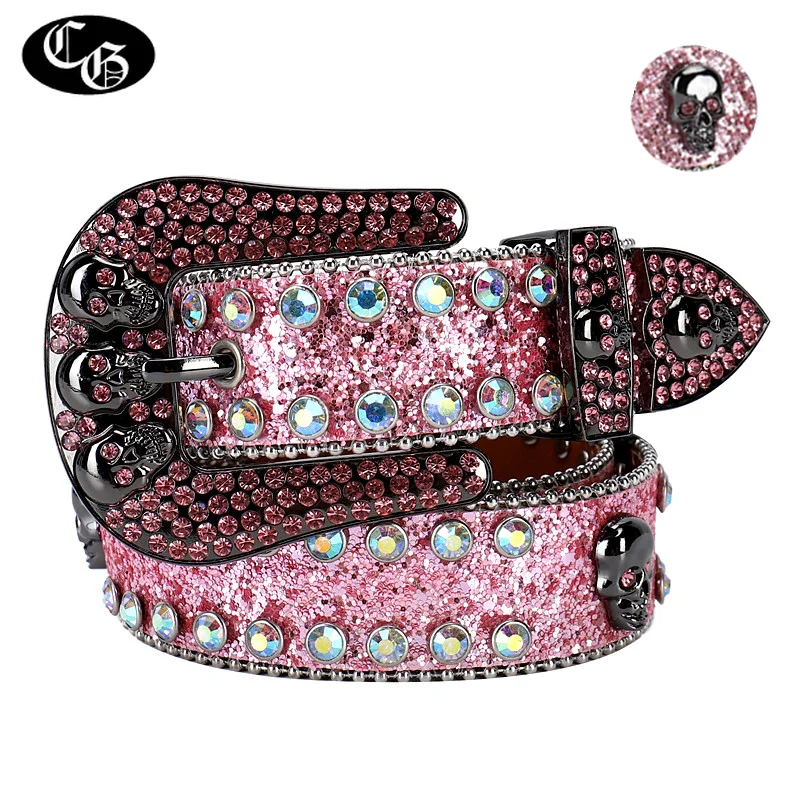 Lolita Pink Rhinestone Belt For Women Kawaii Luxury Strap Diamond Bling Bling Cinturones Para Hombre Y2K Western Belt For Jeans