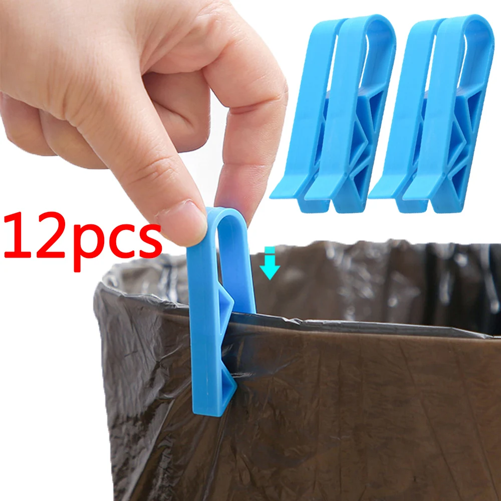 2/12pcs Rubbish Bag Clips Practical Garbage Bag Anti-Slip Holder Clamp Waste Basket Can Fixation Clip Snack Bag Sealing Tools