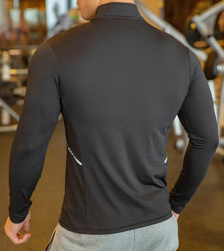 Top Quick Dry Running Pullover Shirt Men Long Sleeve Compression Shirts Gym Fitness Sport Cycling zipper Shirt Men Rashgard