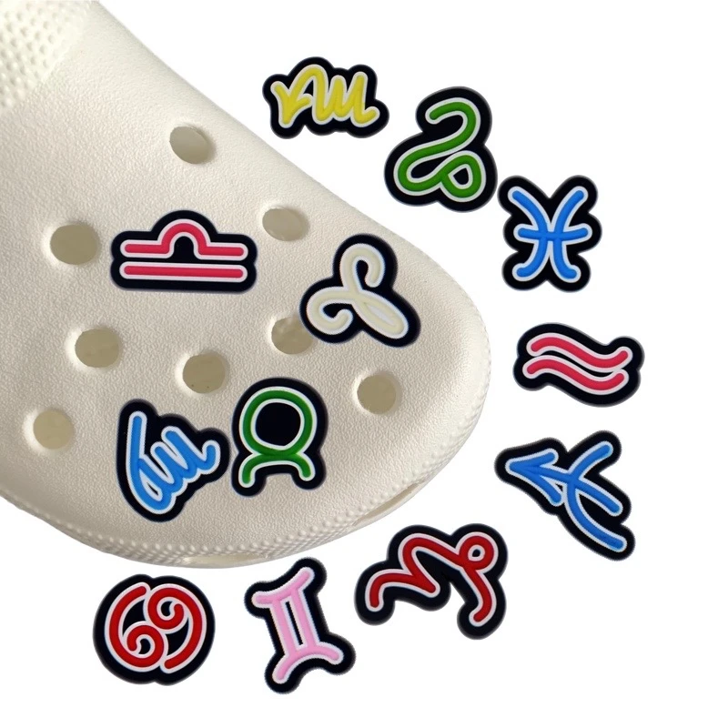 Single Sale 12 Constellation Symbols Pvc Shoe Charms Cute Scorpio Leo Virgo Shoe Buckle Decoration Fit Croc Kids X-mas Gift