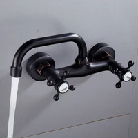 black bronze into the wall double hole double handle kitchen basin hot and cold water faucet rotatable basin faucet