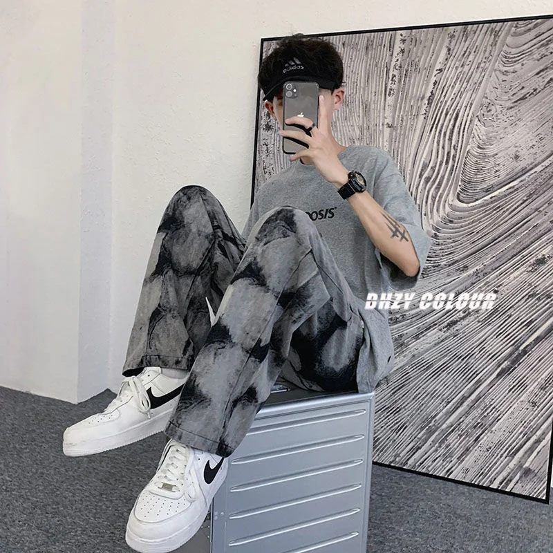 Summer Thin Cloud Jeans Men Fashion Casual Baggy Wide Leg Jeans Mens Streetwear Loose Hip Hop Straight Denim Pants Men M-5XL