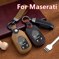 leather car key case cover shell fob with keychain for maserati levante ghibli quattroporte gt granturism grancabrio accessories
