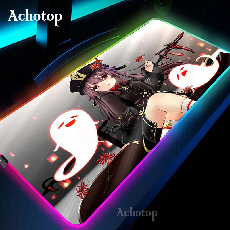 hu tao genshin impact 80x30cm computer gaming mouse pad rgb pc laptop gamer mousepad anime antislip large led carpet mat backlit free global shipping