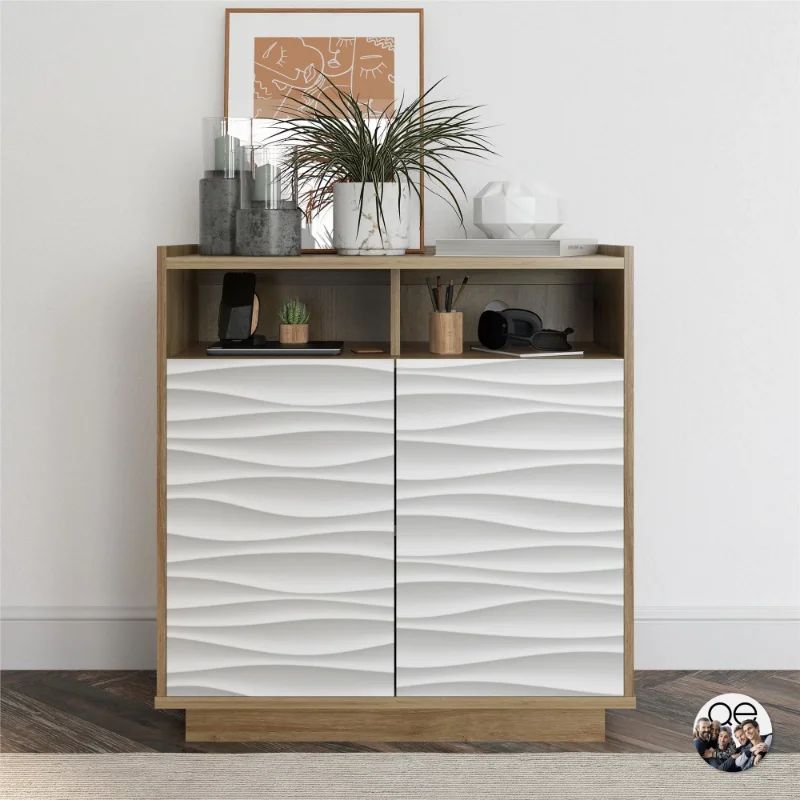 

BOUSSAC Wynn Accent Cabinet, Natural with Faux Wave Door Fronts Nature Style Living Room Cabinets