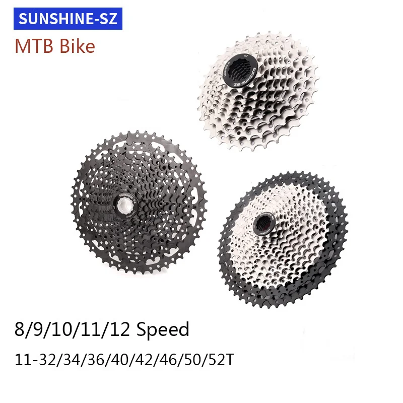 

SUNSHINE MTB Cassette 8 9 10 11 12V Speed MTB Freewheel 32/36/40/42/46/50/52T Bicycle Sprocket For Shimano deore SRAM Cassette