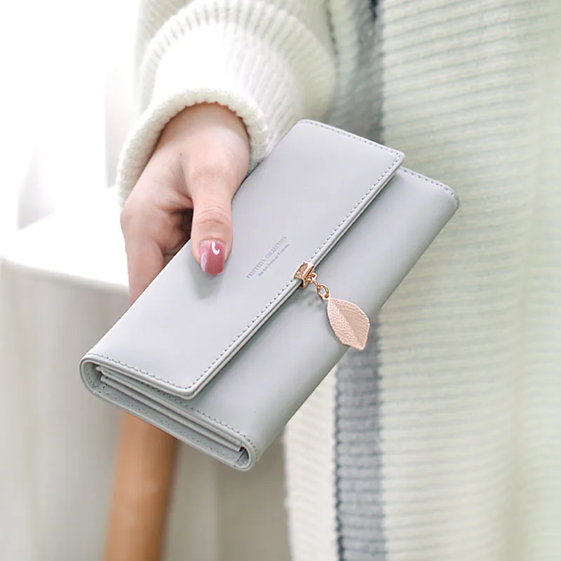 New Women 2023 Fresh Leaf Long Women's Purse Student Multifunctional Large Capacity Wallet Money Clip