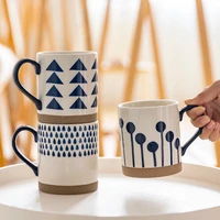 nordic milk coffee cups household mugs hand painted blue rough pottery office 500ml large capacity ceramic mups
