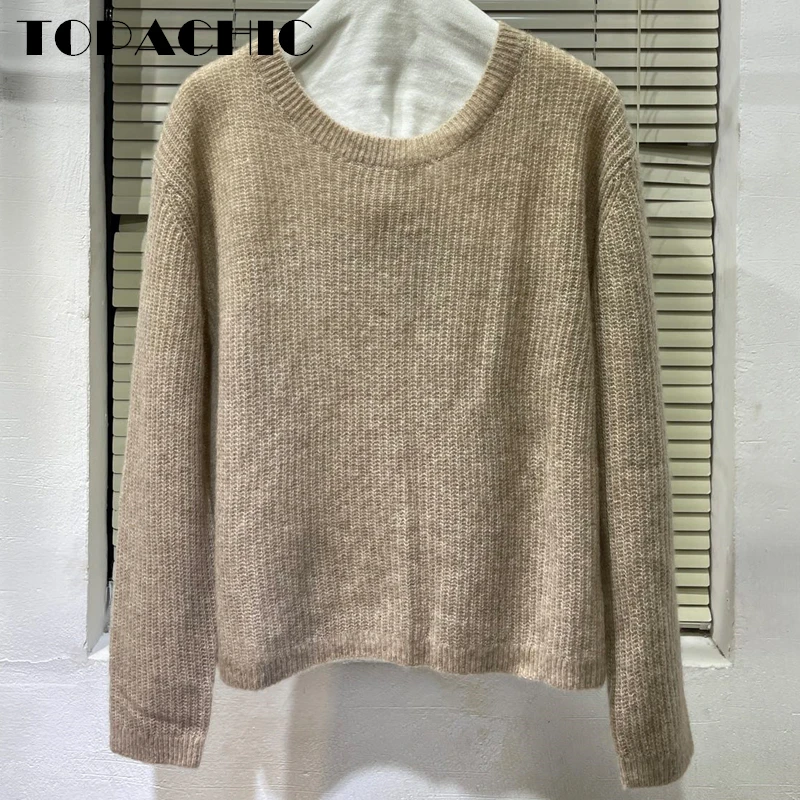 

10.27 TOPACHIC Women's Cashmere Sweater Round Neck Long Sleeve Soft Comfortable Knitted Pullover