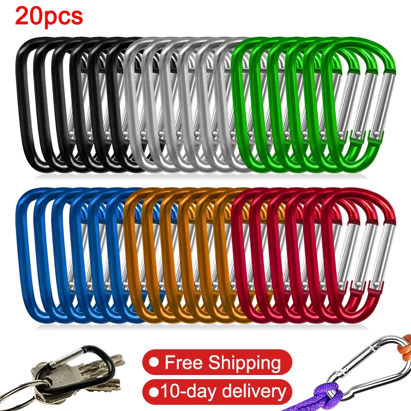 

20PCS 68kg Load Carabiner Keychain Alluminum Alloy D-ring Locking Buckle Spring Snap Hook Clip Keychains for Outdoor Camping