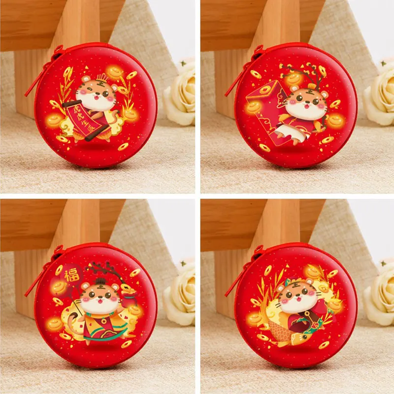 

2022 Year of Tiger Happy New Year Earphone Organizer Box Coin Purse Gift Cartoon Printed Coin Purse Square Coin Purse Gifts