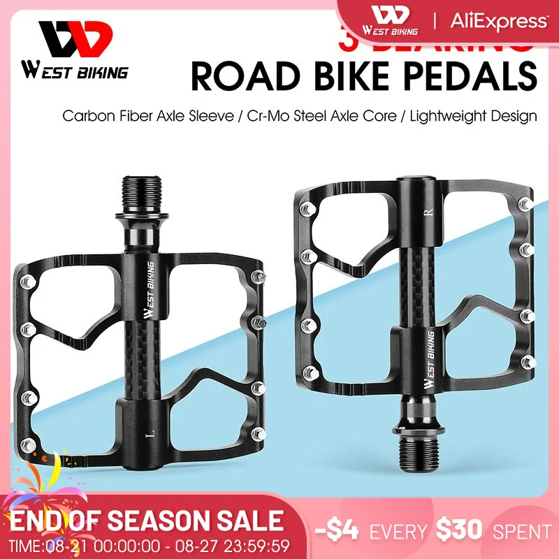 WEST BIKING 3 Bearings Bicycle Pedal Ultralight Carbon Fiber