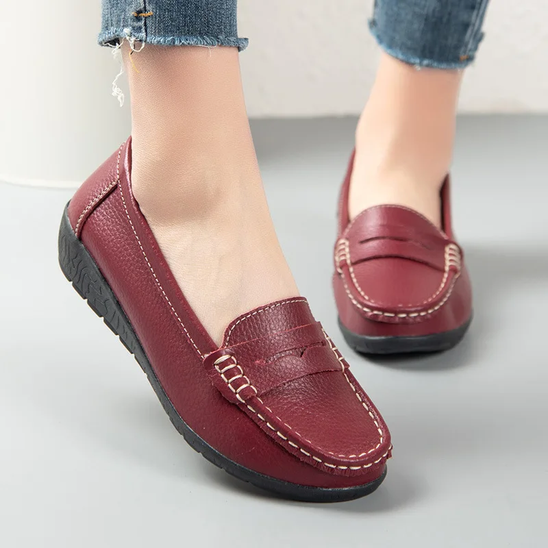 41 42 43 Plus Big Over Large Size Nurse Shoes Casual Flat Heel Women's Single Shoes Bean Shoes Mother Shoes Cow