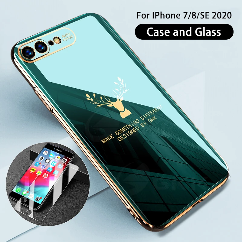 

GKK Luxury Plating Soft Case For Iphone X XS Max XR 6 6s 7 8 Plus SE 2020 Case elk Anti-knock Camera Protective With Glass Cover