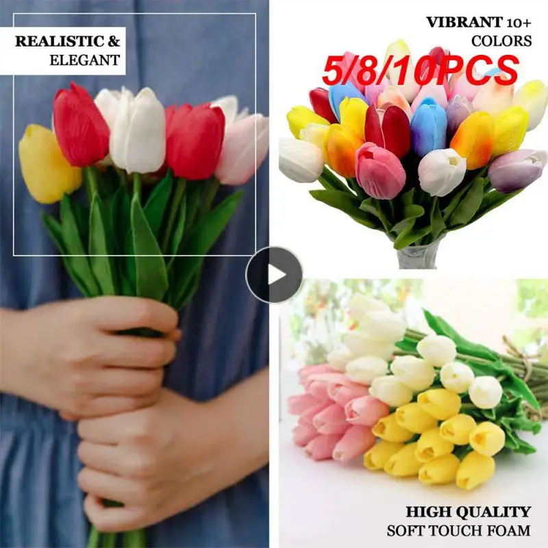 

5/8/10PCS Easter Spring Tulip Bouquet Decor Multicolor Artificial Bouquet Floral Arrangement Fake Flower Photography Props