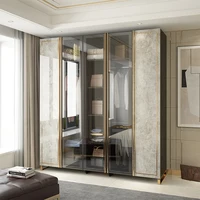 Simple modern glass wardrobe household bedroom luxury wardrobe high-gloss cloakroom locker solid wood cabinet