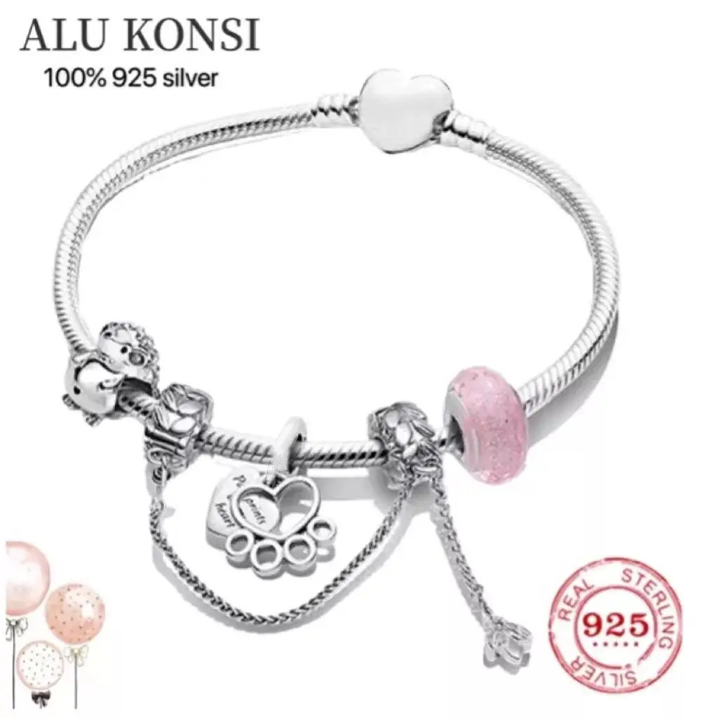 

100%925 Sterling silver European Fashion Charm Beaded Bracelet DIY Bangle For Women Couples Lover Original Gift Jewelry