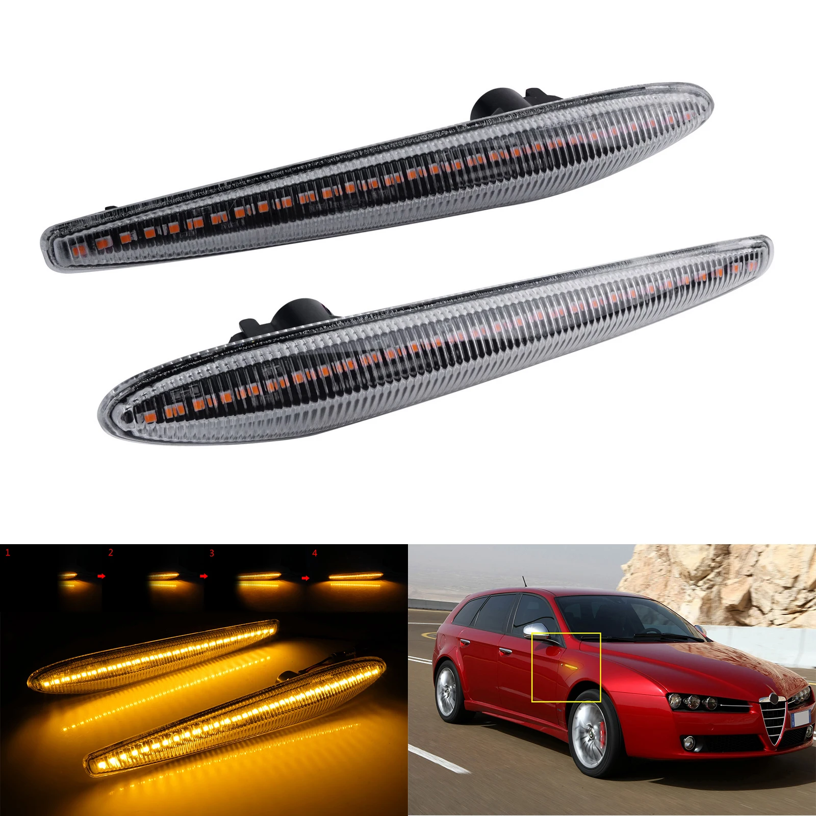 

Dynamic LED Indicator Side Repeater Marker Turn Signal Light Clear Lens For Alfa Romeo 939 Brera Spider Clear Lens
