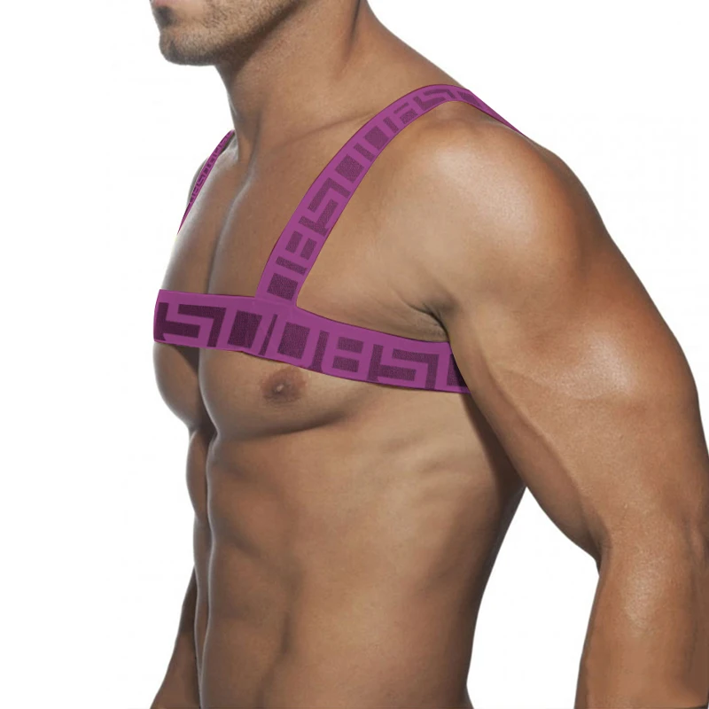 

Sexy Man Elastic Band Harness Mens Shoulder Straps Gay Chest Muscle Halter Belt Club Party Gay Clubwear Costume Men Bodysuite