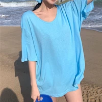 hot selling korean version loose and thin white ladies t shirt simple temperament soft breathable casual girl short sleeves
