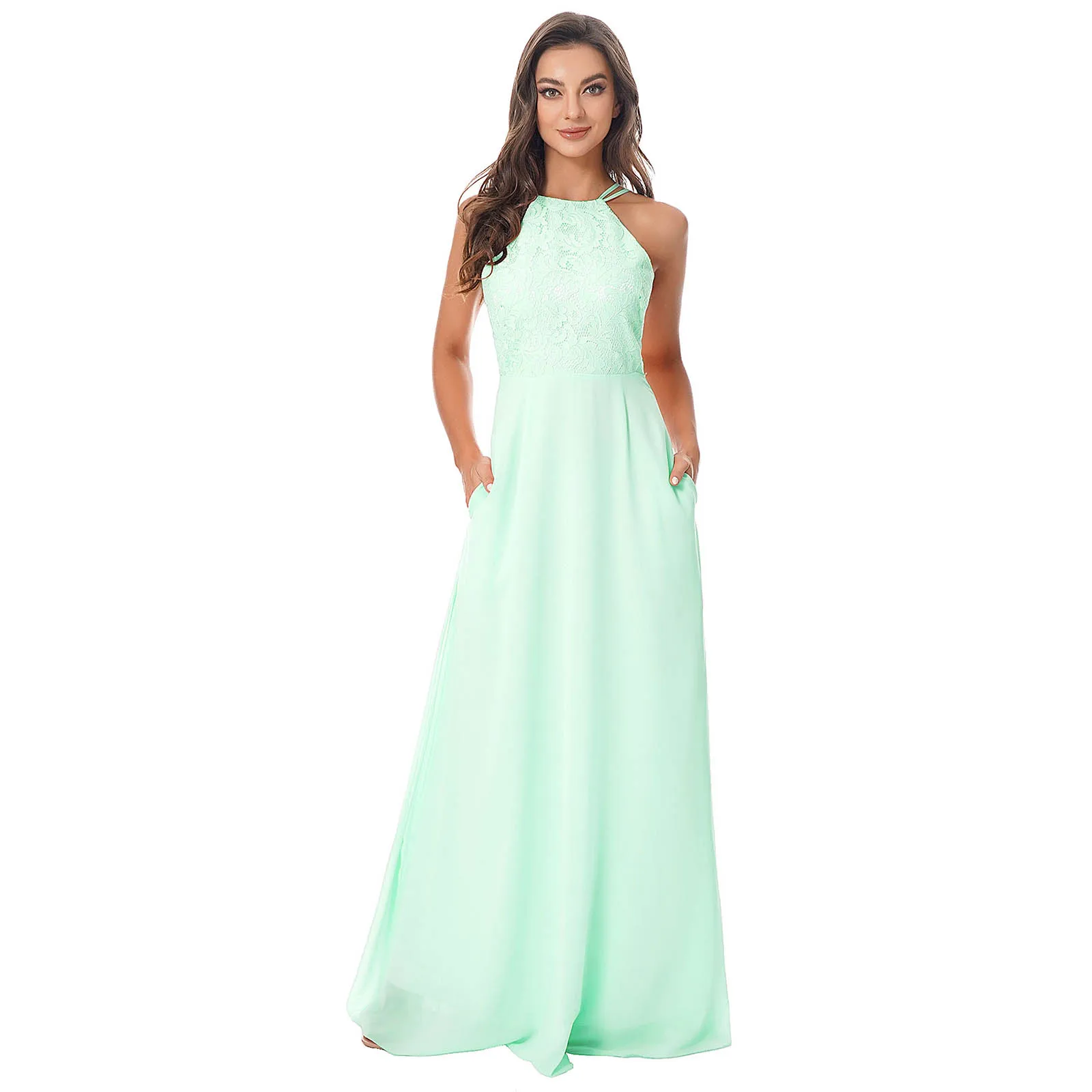 Платье для подружки невесты женское кружевное шифоновое вечернее платье макси