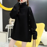 woman warm high necked pullover sweater autumn new woman fashion casual korean loose knitted tops black gray winter clothes new