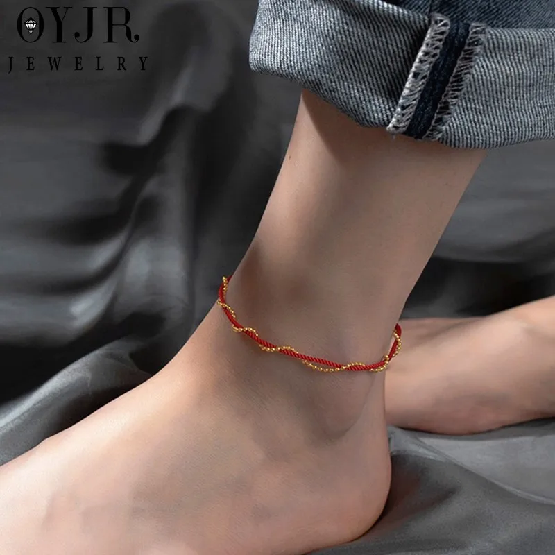 OYJR New Lucky Anklets for Women Men Fashion Ankle Bracelet on Leg Foot Red Rope Chain Couple Jewelry Sandals Beach Accessories