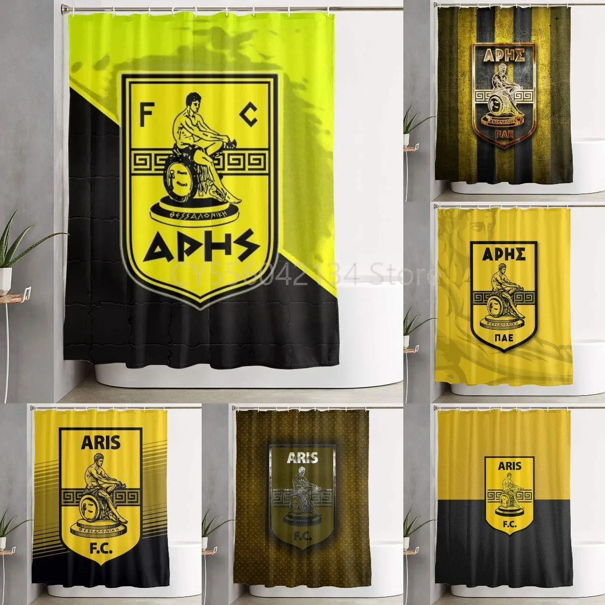 

Aris Thessaloniki Logo Shower Curtains Bath Curtain Waterproof Bathroom Decor With Hooks 3d Printing Bath Curtain