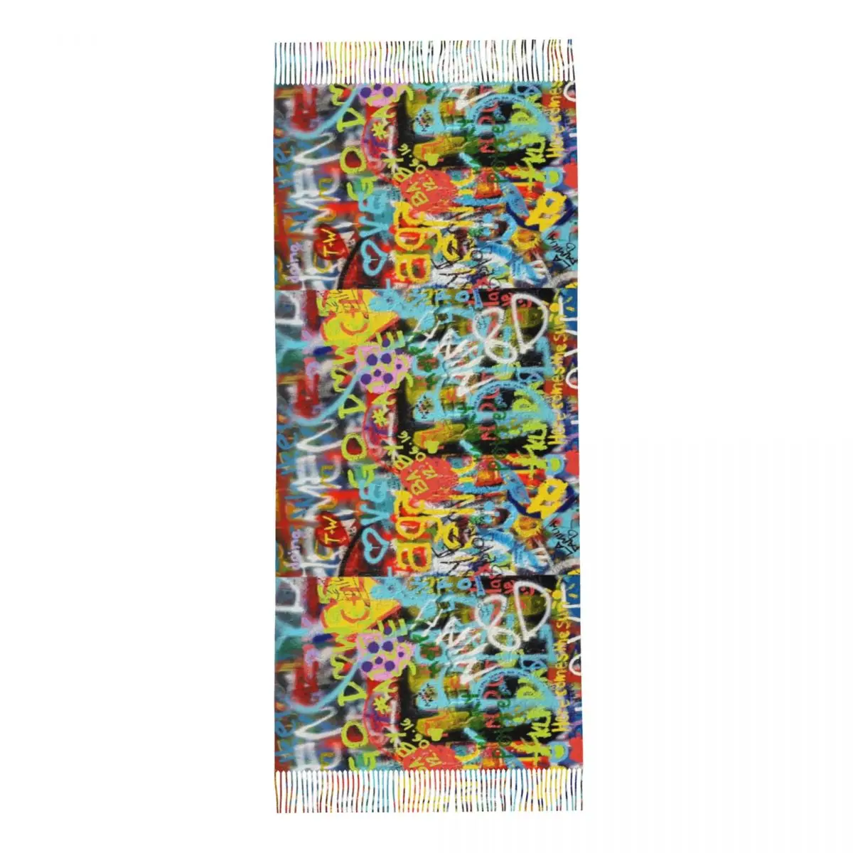 Женский шарф с бахромой большой зимний осенний граффити в уличном стиле