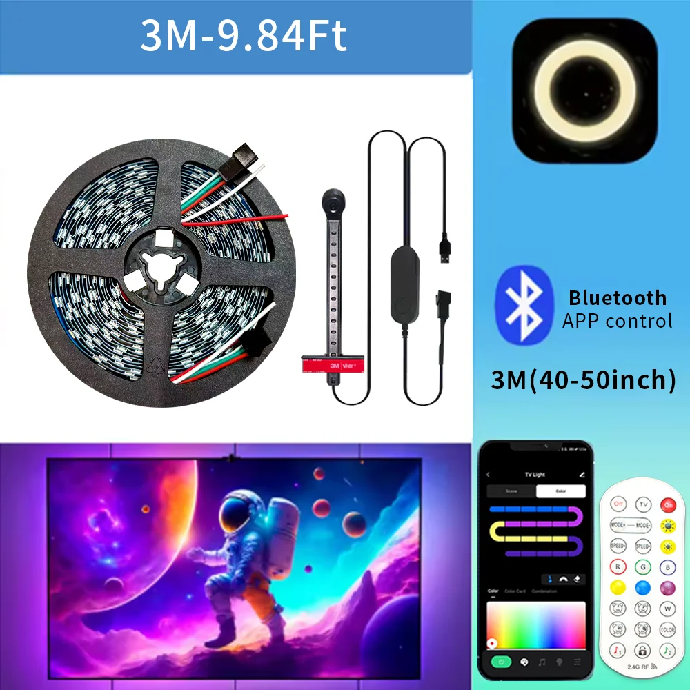 

WS2812 Камера Ambient Smart TV Светодиодная подсветка телевизора и ПК Светодиодная черная подсветка Цвет синхронизации Tuya Светодиодная подсветка для дюймового ТВ ПК Светодиодная лента RGB Экран