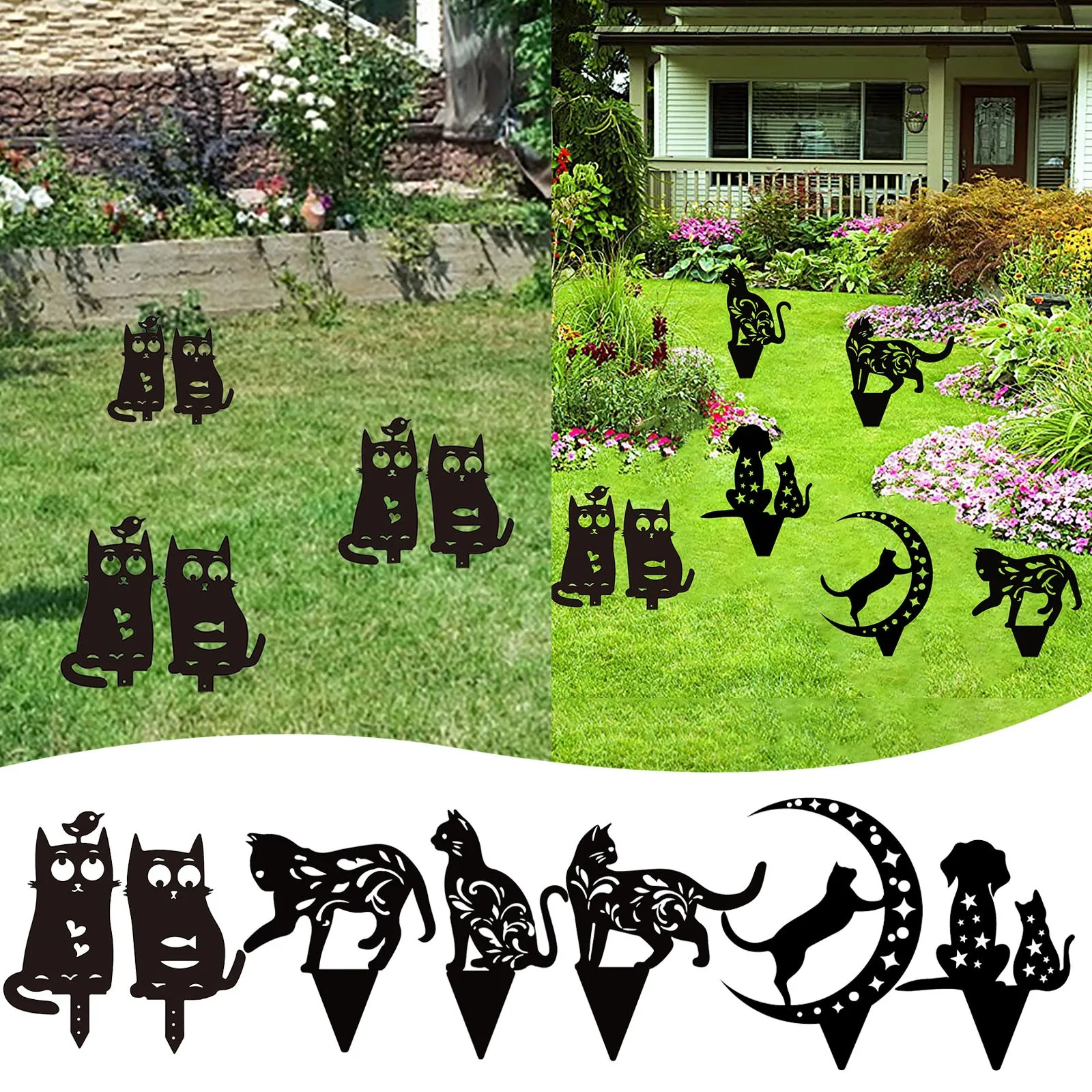 

Garden Stakes Outdoor Black Cat Iron Art Plug-in Decoration Stake Ornaments For Yard Homecreative Hollow Cats Decoration