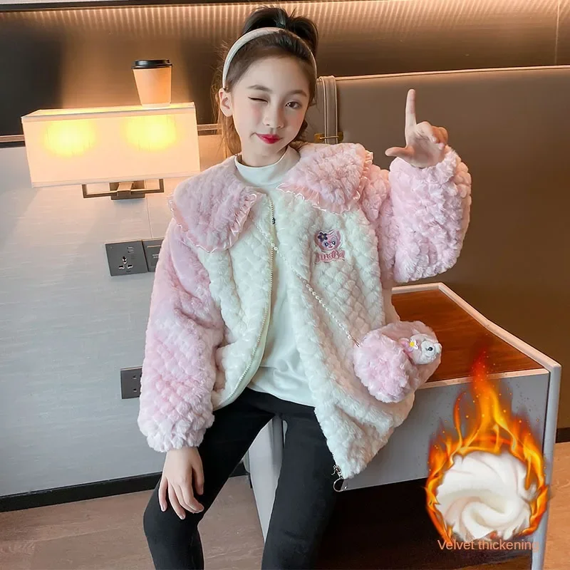 

2023 Girls Winter Clothing New Cartoon Velvet Sweater Thickened Cotton-Padded Coat Fashionable Cotton Jacket Top Coat for Girls
