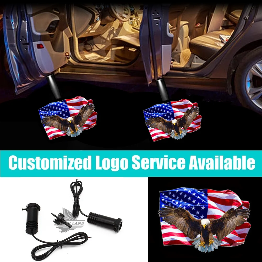 

2Pcs Wired Car Door American US Flag Bald Eagle Led Logo Welcome Courtesy Laser Projector Shadow Lights