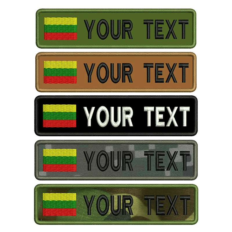 

Lithuanian Flag Personalized Name Patch Embroidered Name Tag Sew or Hook Backing for Uniform Hat Morale Bags Pet Collar Harness