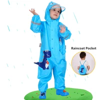 1 12 years old kids cartoon dinosaur one piece rain suit boys girls waterproof jumpsuit hooded baby raincoat and rain pants