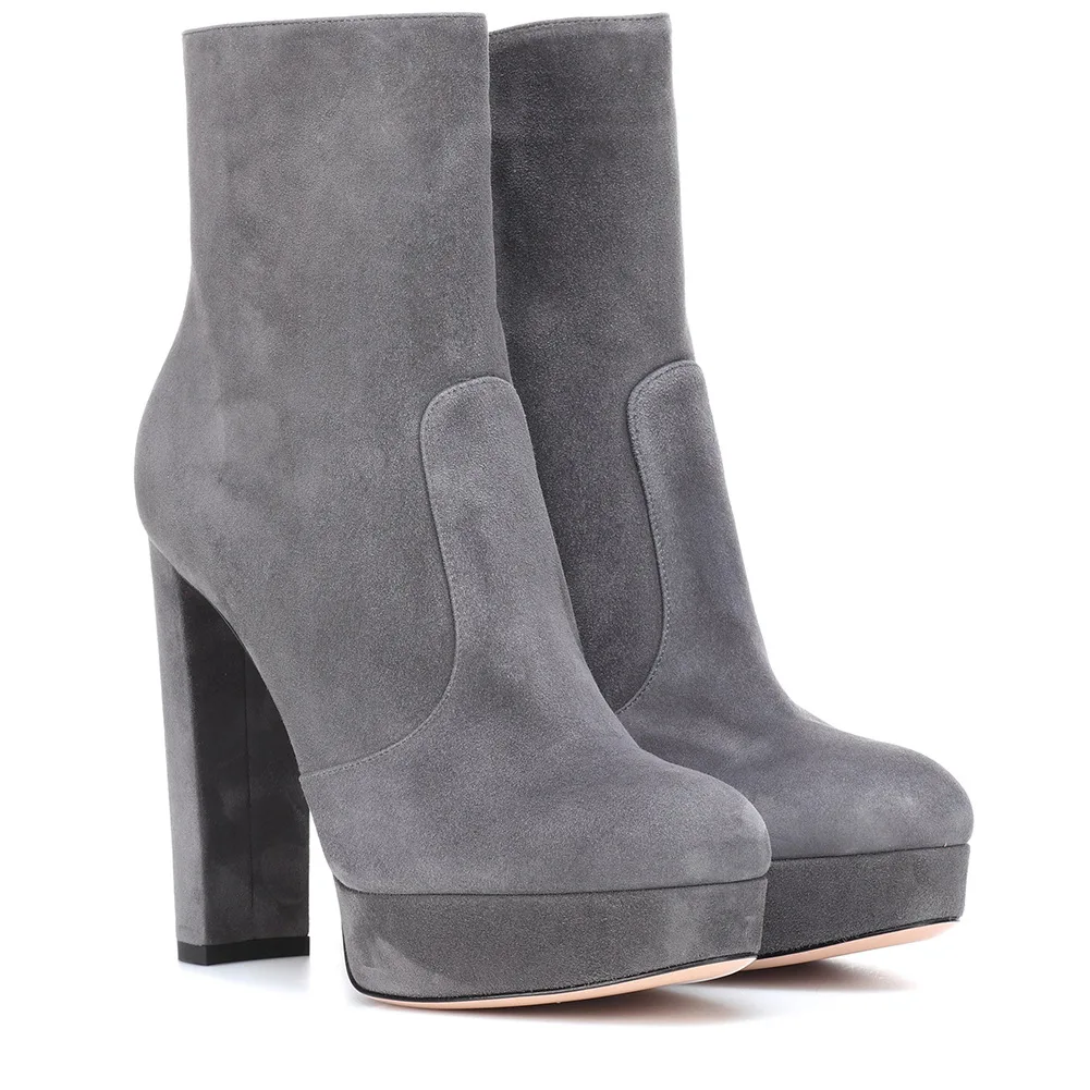 

Thick High Heel Short Boots Shoes For Women Solid Color Zapatos Mujer Platform Botas Side Zipper Ankle Boots Round Toe Botines