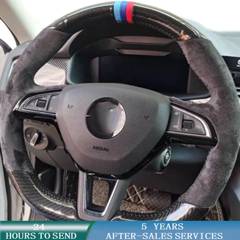 

Car Steering Wheel Cover Hand Sewing Carbon Fiber Suede Braid For Skoda Citigo Roomster Fabia Octavia Superb Karoq Rapid