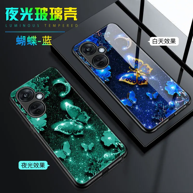 

Luminous Tempered Glass Phone Case For OPPO K11X Case Butterfly Dark In Back Cover For OPPO K11X Cover