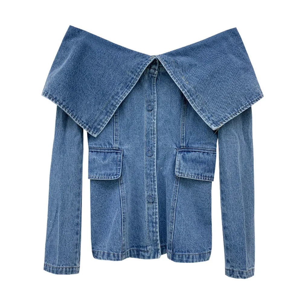 Женские джинсовые рубашки с открытыми плечами модная блузка длинным рукавом