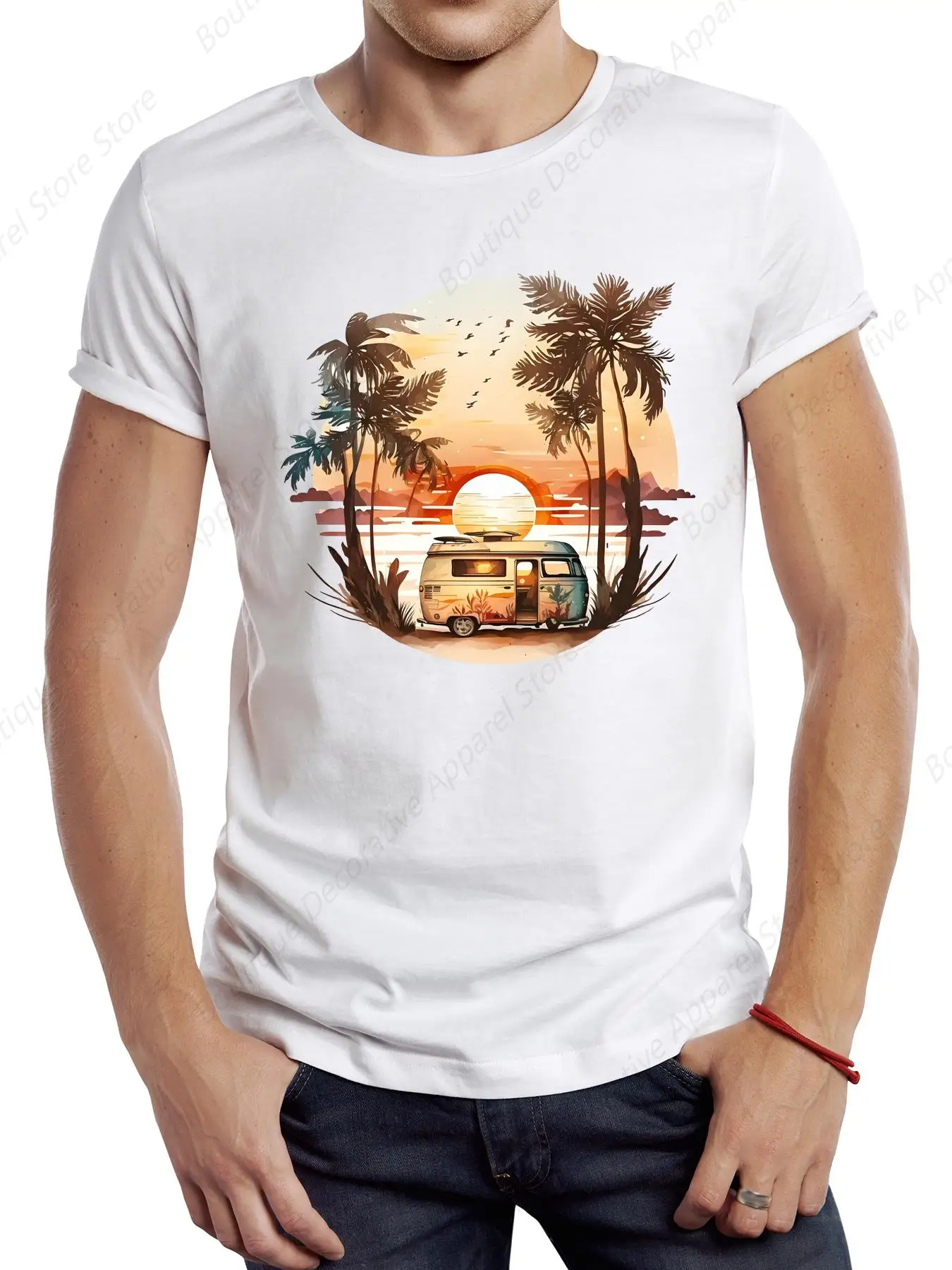 TEEHUB винтажная Мужская футболка для кемпинга автобуса графическая Ретро пляжная