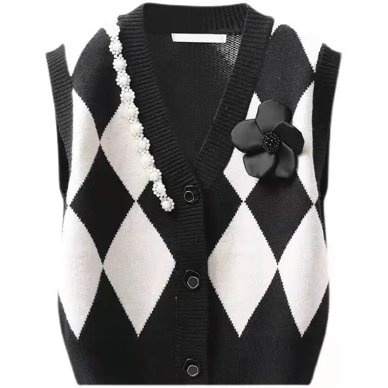 

Autumn Sweater Vest for Women V Neck Waistcoat Knitted Vest Korean Style Sleeveless Straight Fit Knitwear Chic Cardigan Top B12