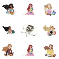 disney flowing hair beautiful princess acrylic lapel pins epoxy resin badges brooches for girls women decoration jewelry fsd372