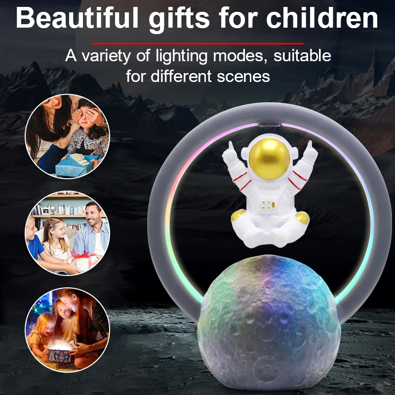 

Wireless bluetooth Speaker Magnetic Levitating Astronaut Atmosphere RGB LED Night Light Table Lamp Birthday Gift Bedroom Decor