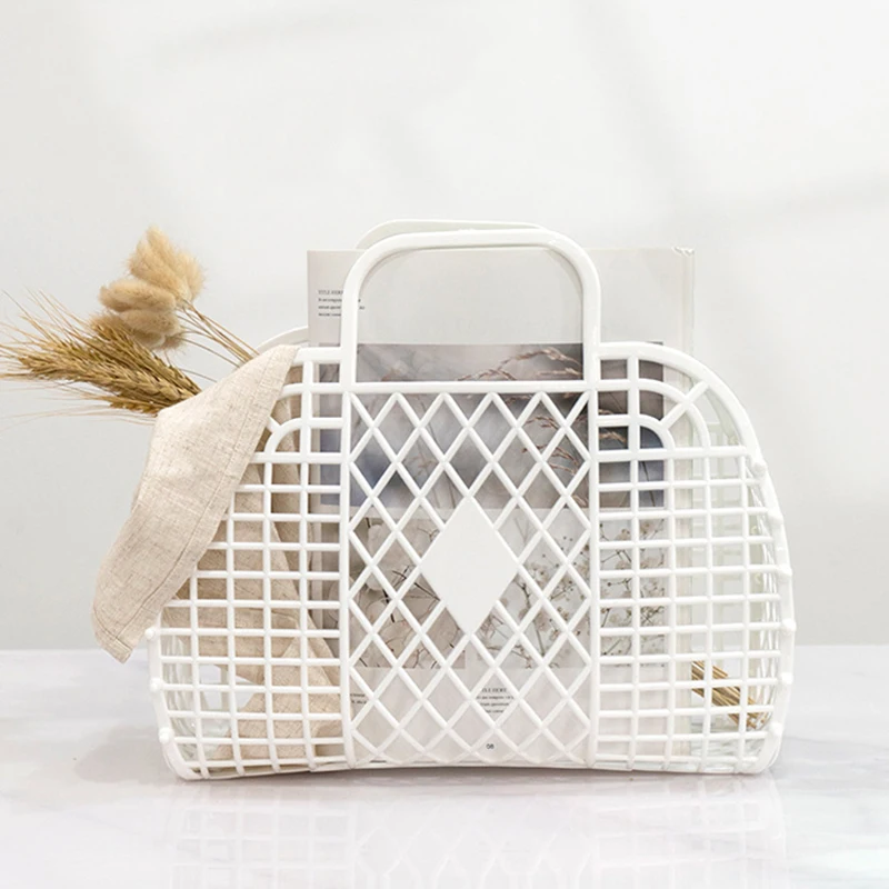 

Handle Jelly Basket Handbags Purse Summer Beach Bags for Woman 2023 Evening Party Plastic Hollow Luxury Brand Ladies Hand Bags