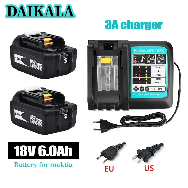 

NEW 18V 6000mAh 6.0Ah Rechargeable Power Tools Battery with LED Li-ion Replacement LXT BL1860B BL1860 BL1850+charger